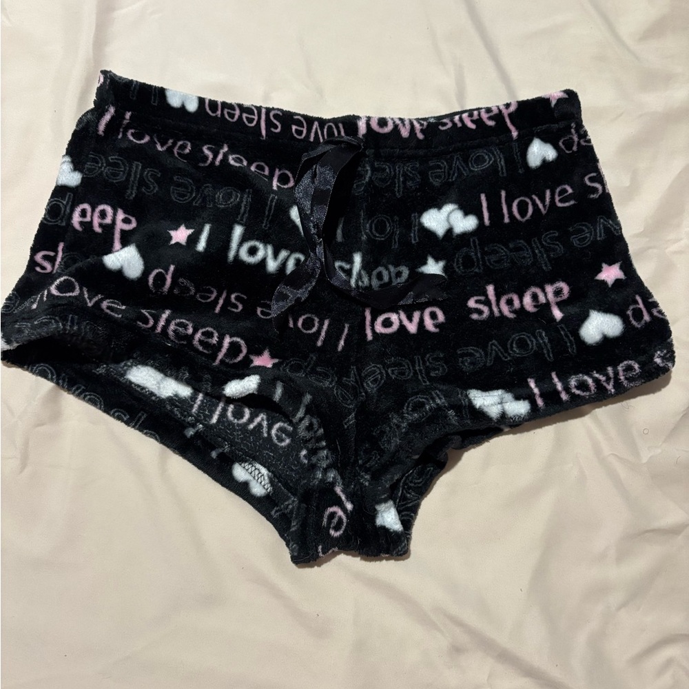 Cozy Black Fleece Shorts with Love Print